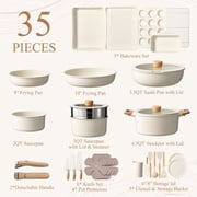 CAROTE 35-Piece Nonstick Cookware Set, Pots and Pans Set with Detachable Handle, Induction Compatible, Oven & Dishwasher Safe, White