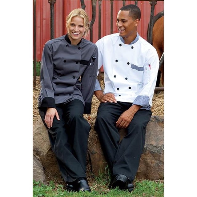 Uncommon Threads 0404-6410 Newport Chef Coat 10 Buttons in Slate/Black Trim - 6XLarge