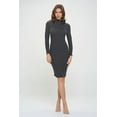 thumbnail image 2 of Women's Long Sleeve Midi Cocktail Bodycon Dress, Stretchy Ribbed Knit, High Neck(Charcoal Medium Size), 2 of 6