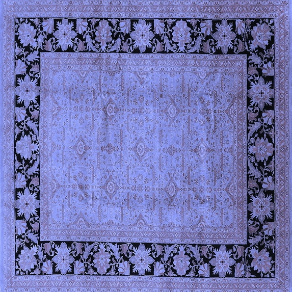 Ahgly Company Machine Washable Indoor Square Oriental Blue Industrial Area Rugs, 8' Square