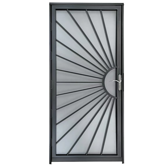 Grisham Deluxe Steel Security Door,36'' x 80'' Metal Tempered Glass Door Screen Replacement Enter Doors,Storm Door（369  Black)