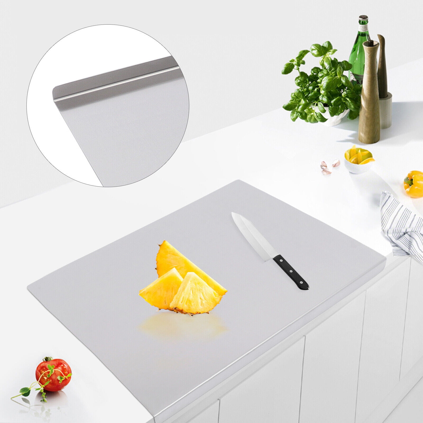 MIDUO Stainless Steel Chopping Cutting Board w/ Front Overhang Lshaped