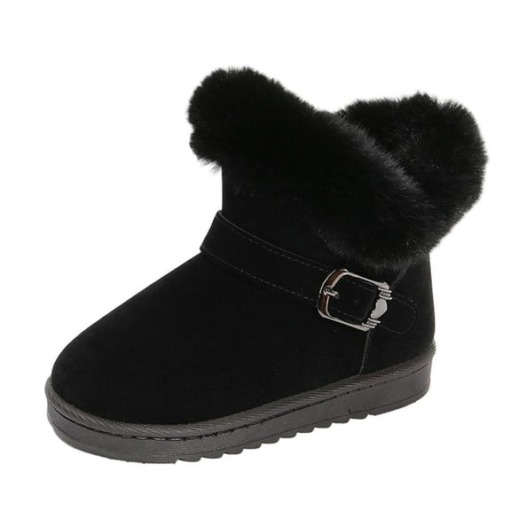 ZACPNCV Girls Winter Boots Kids Snow Ankle Fuzzy Boots for Toddler Black