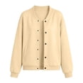 thumbnail image 4 of BXJX Womens Bomber Sweatshirts, Fall Long Sleeve Casual Stand Up Collar Outerwear with Pockets Khaki Size L, 4 of 8