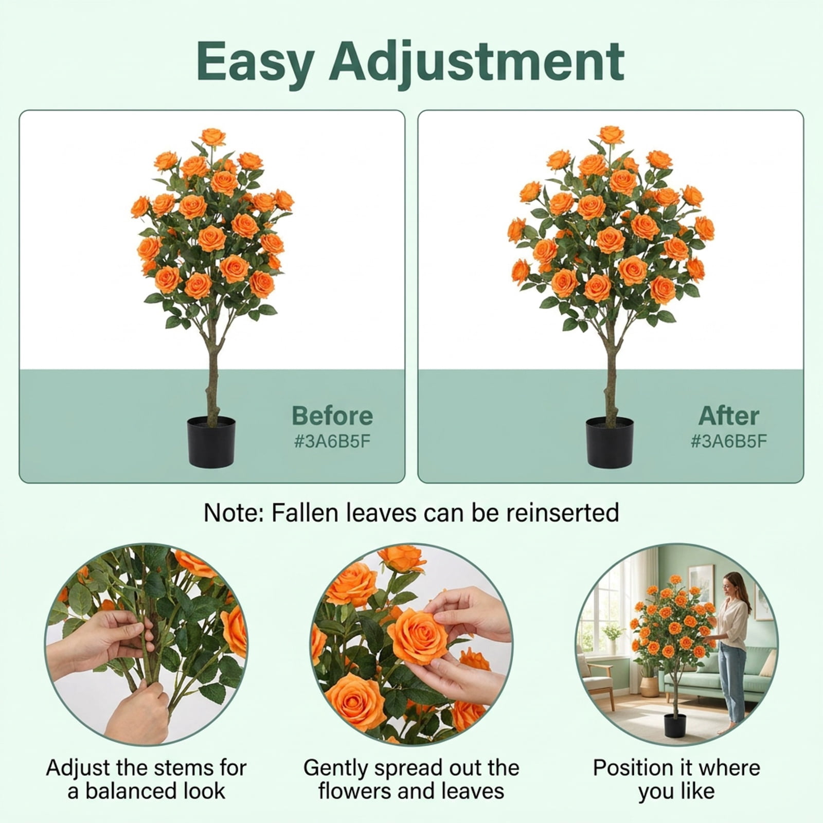 Vebreda Artificial Plant Decor, Set of 2 39.5" Artificial Camellia Tree with Orange Blossoms in Cement Pot for Decoration, Selected Materials