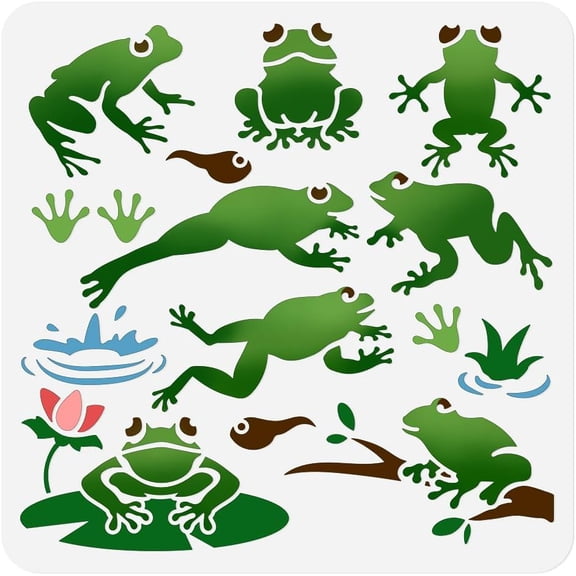 Jumping Frog Stencil for DIY Painting 11.8"x11.8" Reusable Plastic Tadpole Animal Stencil Drawing Template Summer DIY Craft Paint Template for DIY Wall Home Decor Wood Burning Card Journal