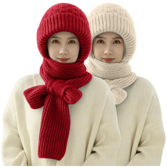HaoXianJian 2PCS Knitted Hats for Women Integrated Ear Protection Windproof Srf Elaic Knitting Thick Winter Warm s Conjoined Ear Protection Knitted Hat