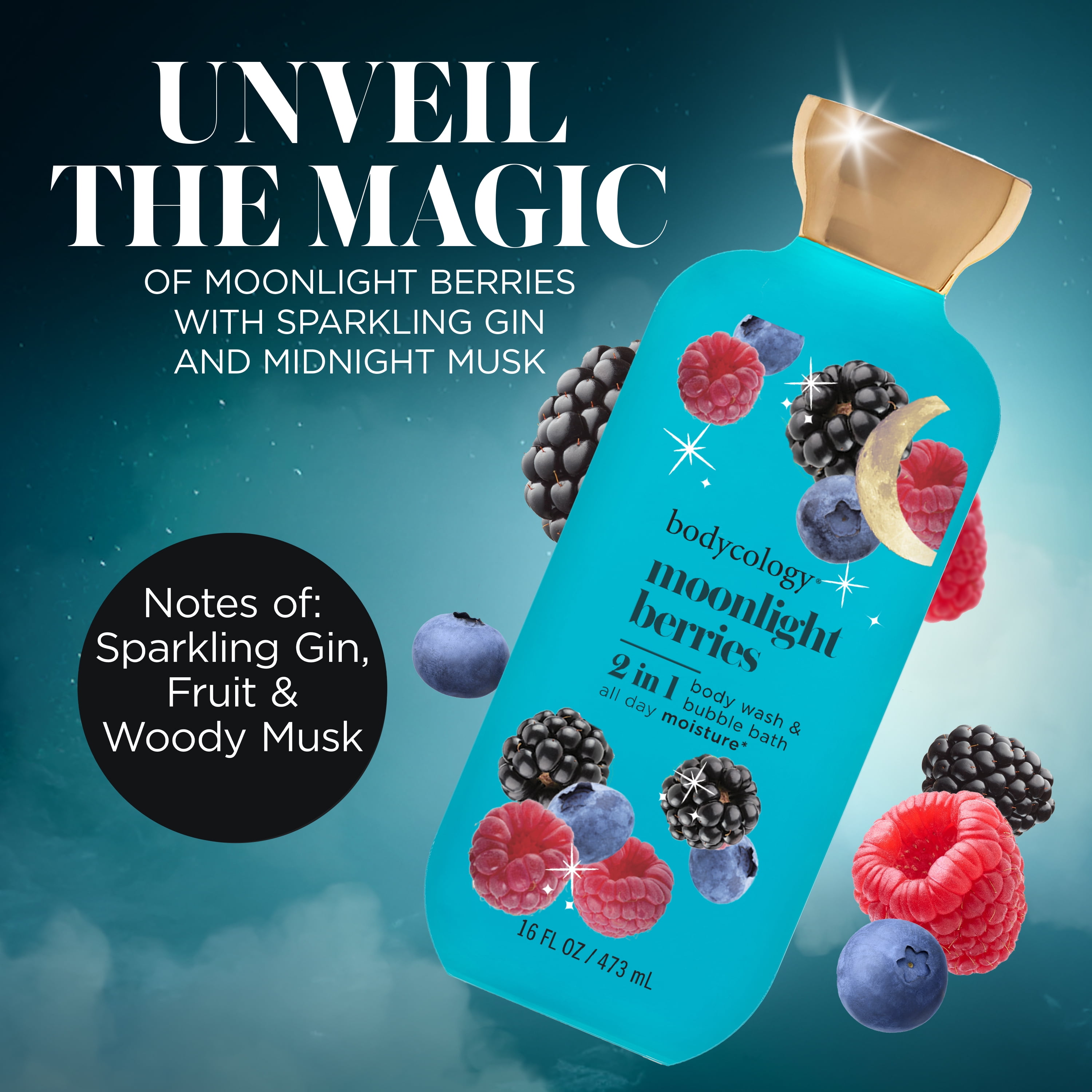 Bodycology Moonlight Berries 2-in-1 Body Wash & Bubble Bath, 16 fl oz