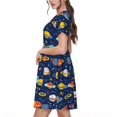 thumbnail image 2 of KLL Planètes et Étoiles pour Femmes Robe d'Été à Manches Courtes, Robe Plissée Ample Longueur Genou avec Poches, 2 of 6