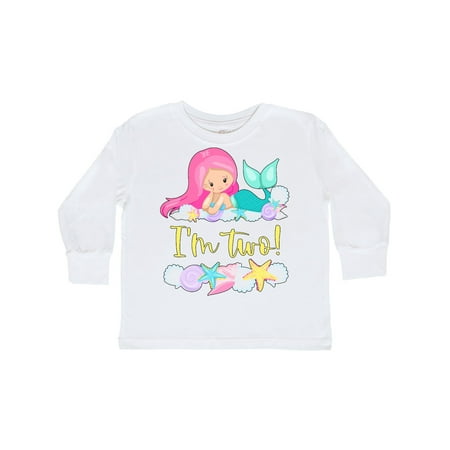 

Inktastic I m 2 Mermaid with Pink Hair and Shells Gift Toddler Boy or Toddler Girl Long Sleeve T-Shirt