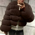 thumbnail image 3 of HTNBO Women Fluffy Faux Fur Coat Cropped Jacket Puffer Jacket Zip Up Winter Warm Fuzzy Teddy Jacket, 3 of 5
