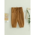 thumbnail image 4 of Musuos Toddler Boys Cotton Linen Casual Pants 6 12 18 24M 3 4Y Solid Color Elastic Drawstring Button Cargo Pants with Pockets, 4 of 9