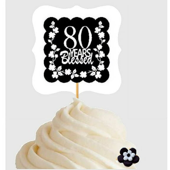80th Birthday / Anniversary Blessed Cupcake Decoration Toppers Picks -12ct