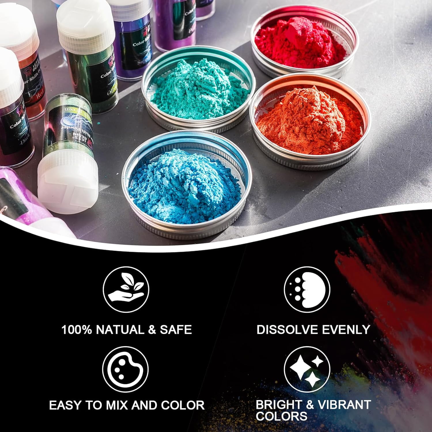 LET'S RESIN 60 Colors Mica Powder, Natural Pearlescent Pigment Powder for Epoxy Resin/UV Resin for Candle Making, Resin Dye, Painting, Art Crafts