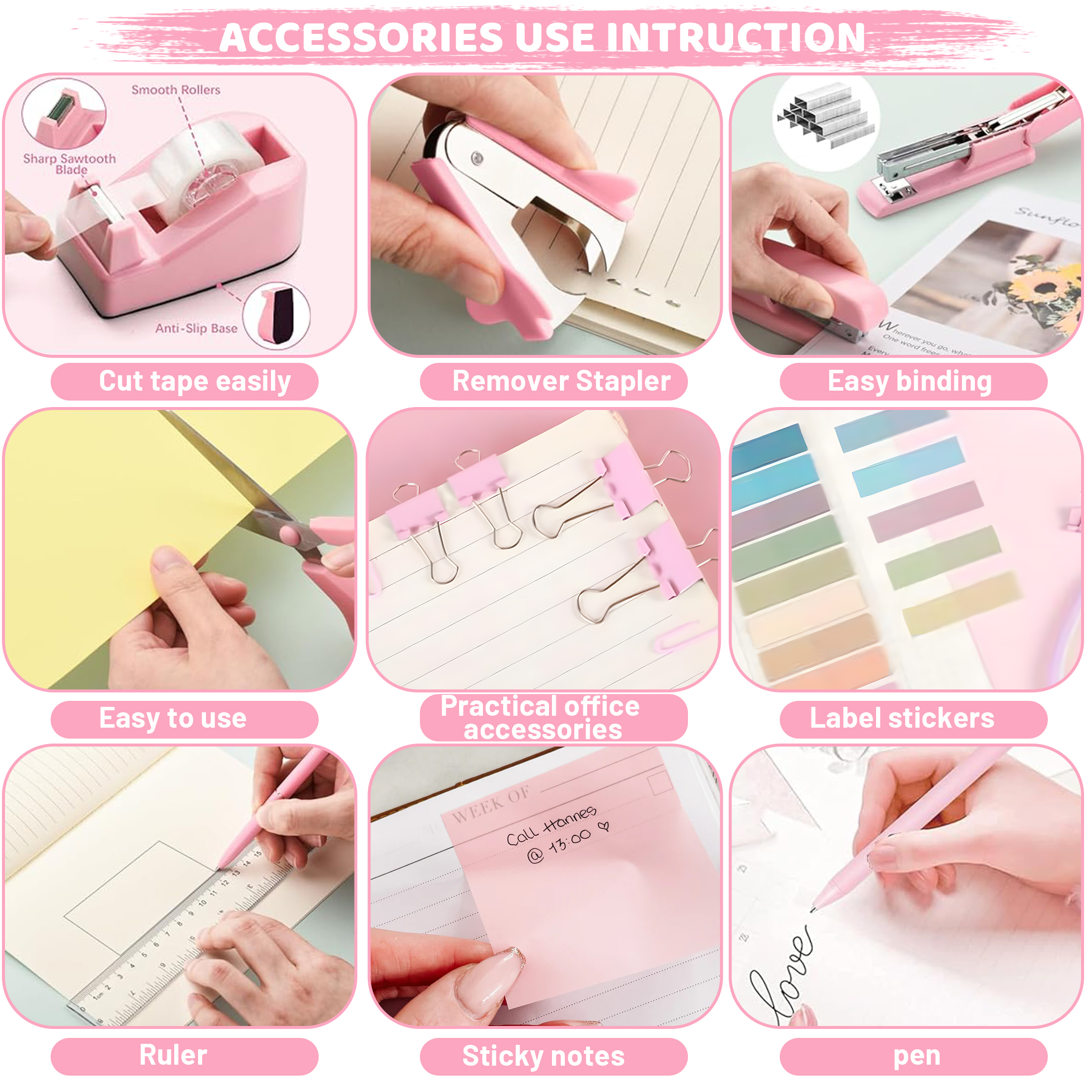 Cyrico Pink Office Supplies Set, 17-Piece Desk Kit photo 6