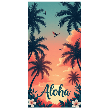 Tropical Scene Aloha Banner Sunset Palm Tree Design Hawaiian Decoration for Summer Party Beach Event Wedding