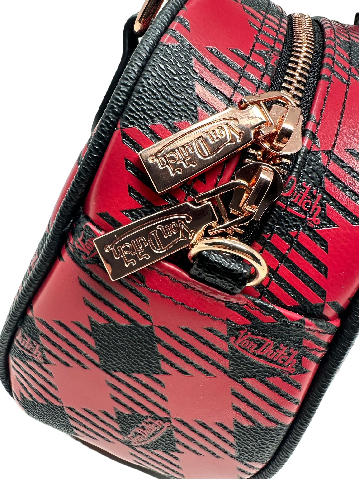Von Dutch Women's Red & Black Plaid Small Bowling Crossbody Von Dutch Women's Red & Black Plaid Small Bowling Crossbody