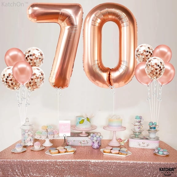 32-Inch Rose Gold Number 70 Balloon | Foil Number Balloon with Confetti for Women 70th Birthday Decorations | Balloon 70 Balloon for Anniversary Decorations | Rose Gold Party Decoration
