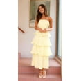 thumbnail image 2 of Women Summer Strapless Maxi Dress Ruffle Tiered Solid Backless Smocked Elegant Flowy Beach Long Dresses Yellow M, 2 of 8