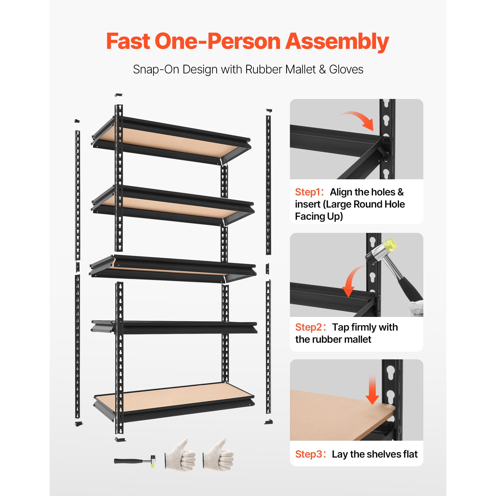 KFFKFF 5-Tier Adjustable Storage Shelves, 2000 lbs Capacity, Heavy-Duty Metal Rack for Garage, Kitchen, Pantry, Basement, or Bathroom, 32.36" W x 16.34" D x 62.76" H