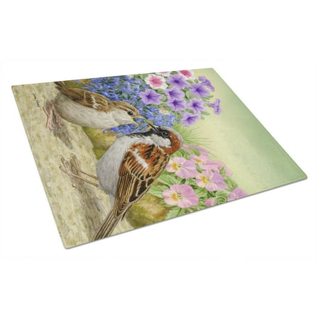 Caroline's Treasures House Sparrows Glass Cutting Board Large