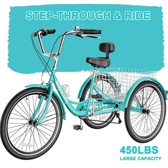 FICISOG Adult Tricycle 7 Speed, 20/24/26 Inch Adult Trike with Basket, 3 Wheel Bikes Tricycle for Adults Women Men Seniors, Cruise Trike for Shopping Picnic