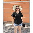 thumbnail image 2 of TIYOMI Plus Size Tops For Women Summer Black Knitted Pullover Ruffle Short Sleeve Tunics V Neck Shirts XL 14W 16W, 2 of 6