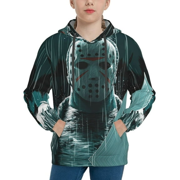Jason Voorhees Hoodie Lightweight Pullover Halloween Graphic Hooded Sweatshirt for Girls Boys with Pocket Medium
