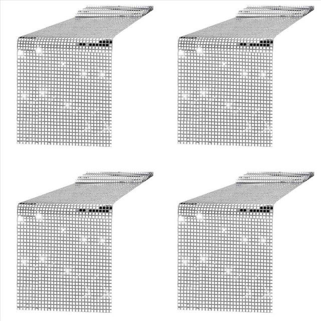 4X Camino de Mesa para Fiesta Disco, Camino de Mesa de Aluminio Plateado con Espejo, Cubierta de Mesa Metálica Brillante para Fiesta de Baile Disco, Boda