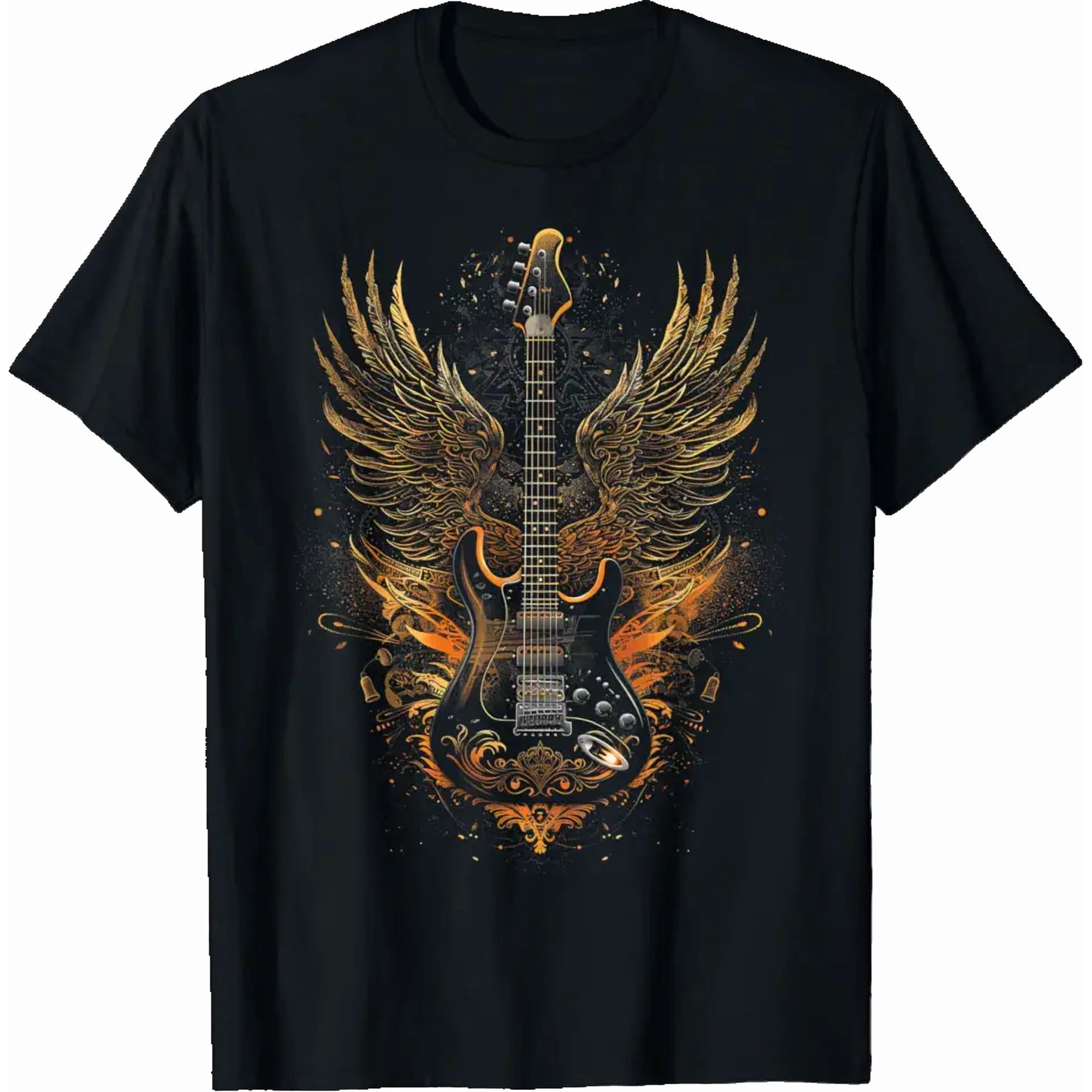 Electric Guitar with Wings Baroque Rock Design Art T-Shirt