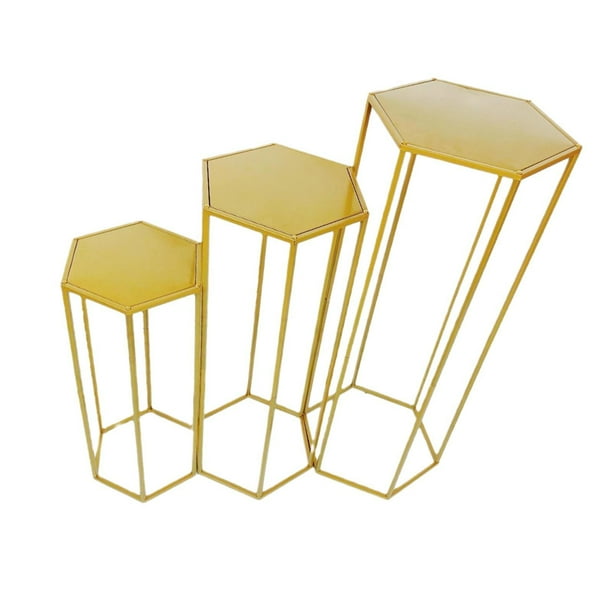3 soportes para flores de boda, soporte de pedestal hexagonal, soportes de fondo, centros de mesa geométricos para boda para decoración, escenario en Oro