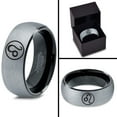 thumbnail image 4 of Tungsten Horoscope Leo Band Ring 8mm Men Women Comfort Fit Black Dome Brushed Gray Polished Size 7, 4 of 4
