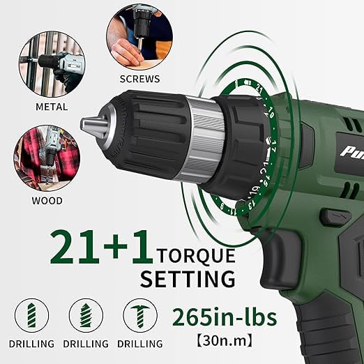 Cordless Drill Set, 20V Lithium-Ion Power Drill Kit with Battery and Charger, 3/8-Inch Keyless Chuck, 22 Torque Settings, Variable Speed, Includes 60 Drill Bits and Sockets for Home DIY Projects