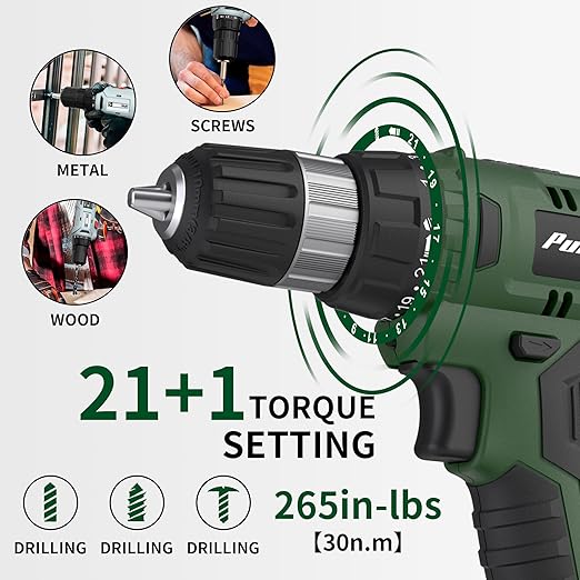 Pulituo 20V Cordless Drill Kit with 60 Pieces and Accessories photo 6