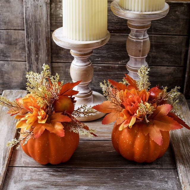 Decoraciones de Halloween, adornos de Halloween, regalos de Halloween, calabaza decorativa de Acción de Gracias, calabaza artificial de Halloween con temática de otoño, flores artificiales estilo cris