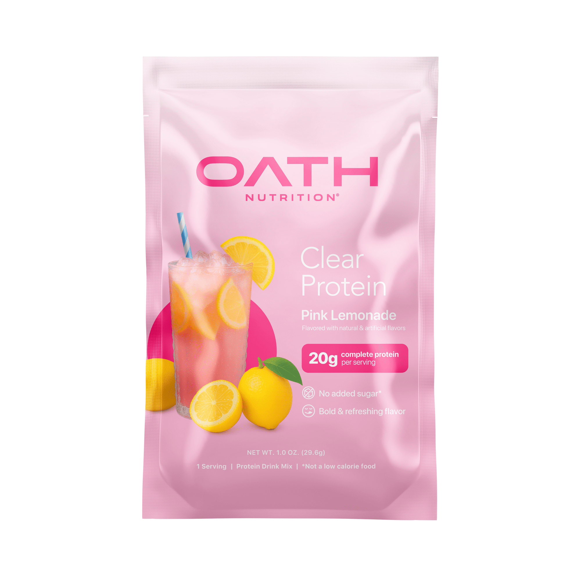 OATH Clear Whey Protein Isolate Powder, Pink Lemonade Flavor, Single Serve Packet