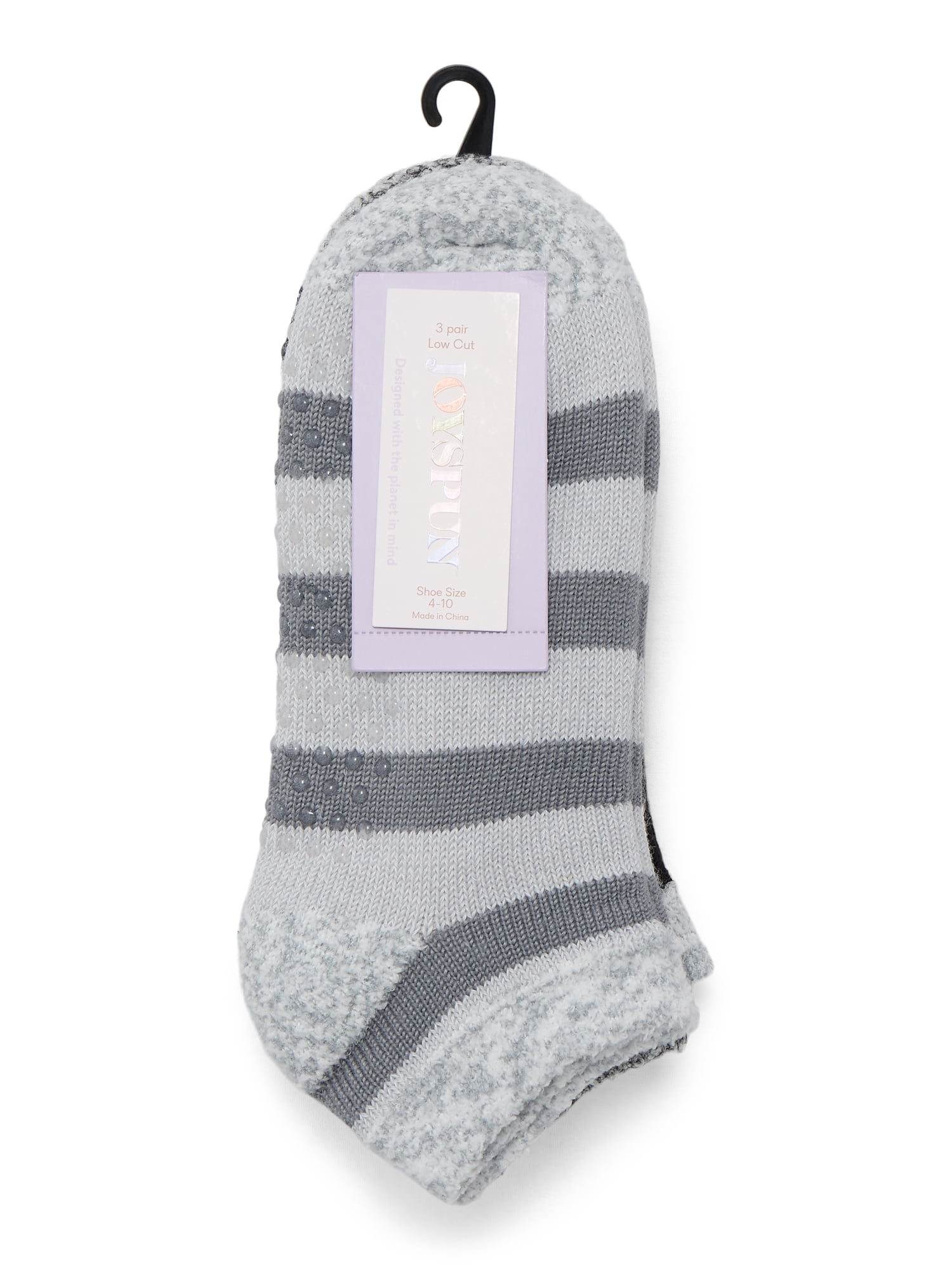 Joyspun Women's Double Layer Low Cut Lounge Socks, 3 Pack, Shoe Sizes 4-10