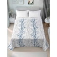 thumbnail image 2 of Queen Size Flat Sheet Only, Navy Blue Grey Branch Soft Brushed Microfiber Bed Sheets, Spring Summer Pastoral Botanical Hotel Quality Breathable Bedding Top Sheet, Easy Care, 90"x102", 2 of 9