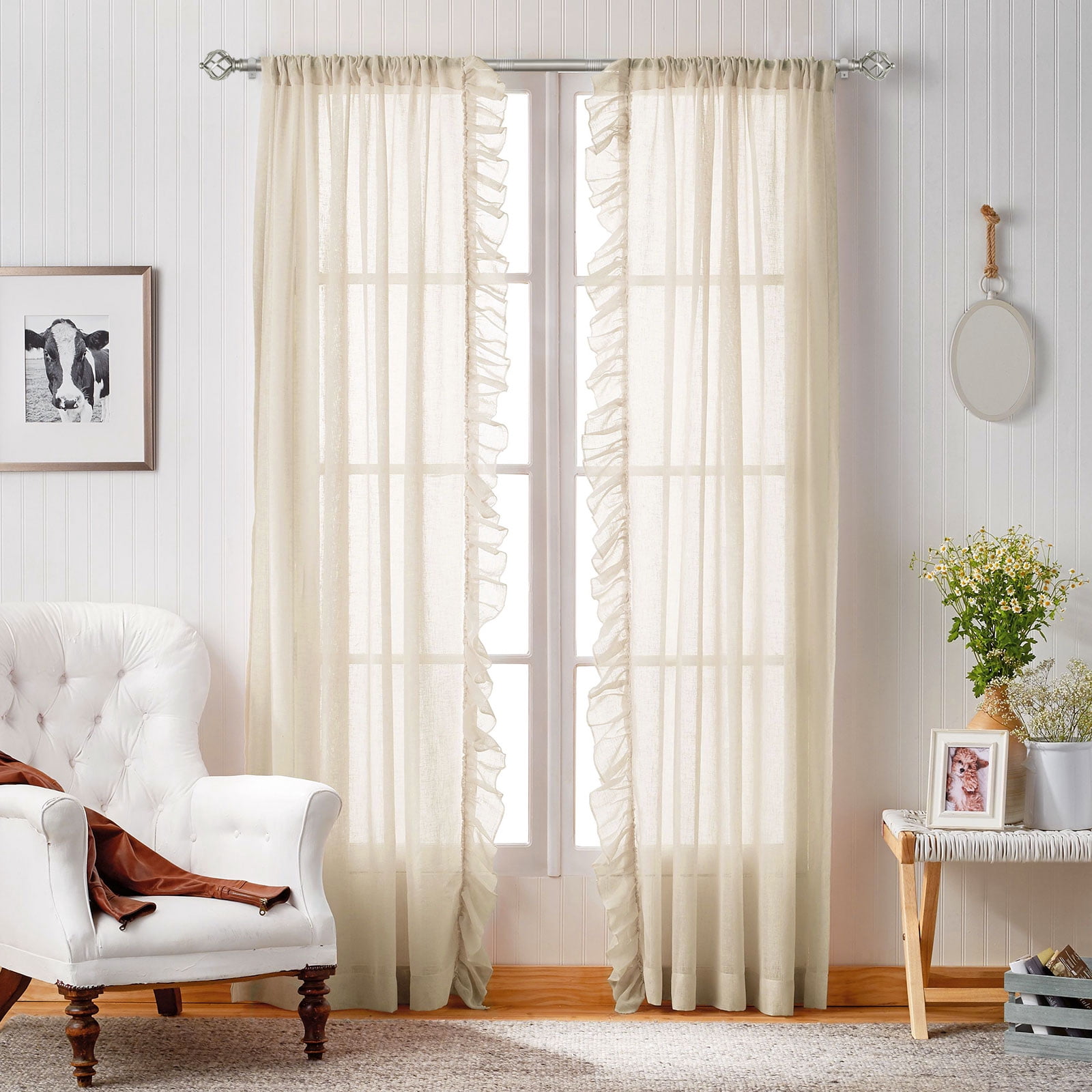 KAMANINA 3/4" Adjustable Single Curtain Rod with Twist Cage Finial, 48 - 84", Antique Silver