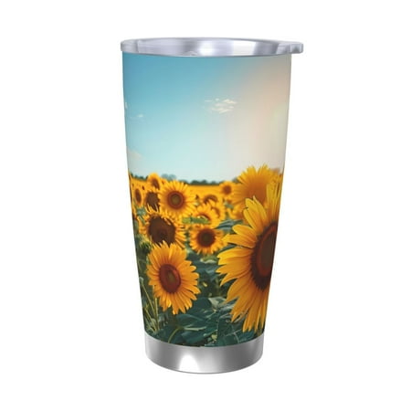 

Qekee Sunlit Sunflower Field Print 20OZ Car Cup Stainless Steel Vacuum Insulated Tumbler Tumbler Cup With Lid And Straw Travel Coffee Mug-Without Straw