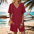 thumbnail image 2 of Riforla Fashion Women's Solid V Neck Pocket Zippered Short Sleeve Jumpsuit Casual Jumpsuits for Women Summer Watermelon Red XL, 2 of 5