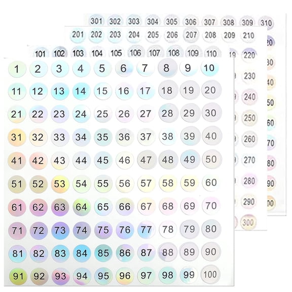 12 Sheets 1 to 300 Consecutive Laser Number Stickers Small Round Labels Self Adhesive Tags Stickers Inventory Storage  for DIY Office Classroom Craft Decoration