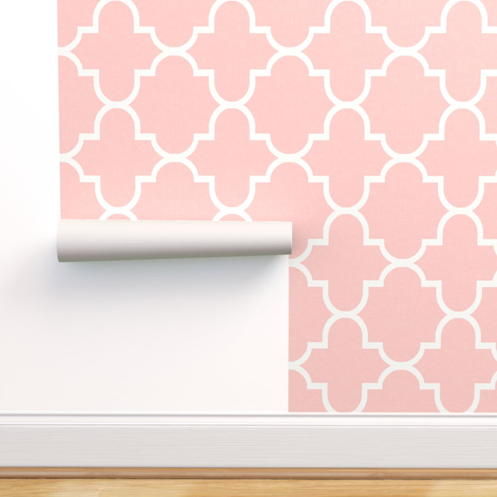 Peel & Stick Wallpaper Swatch Pink Geometric Ogee Quatrefoil Custom