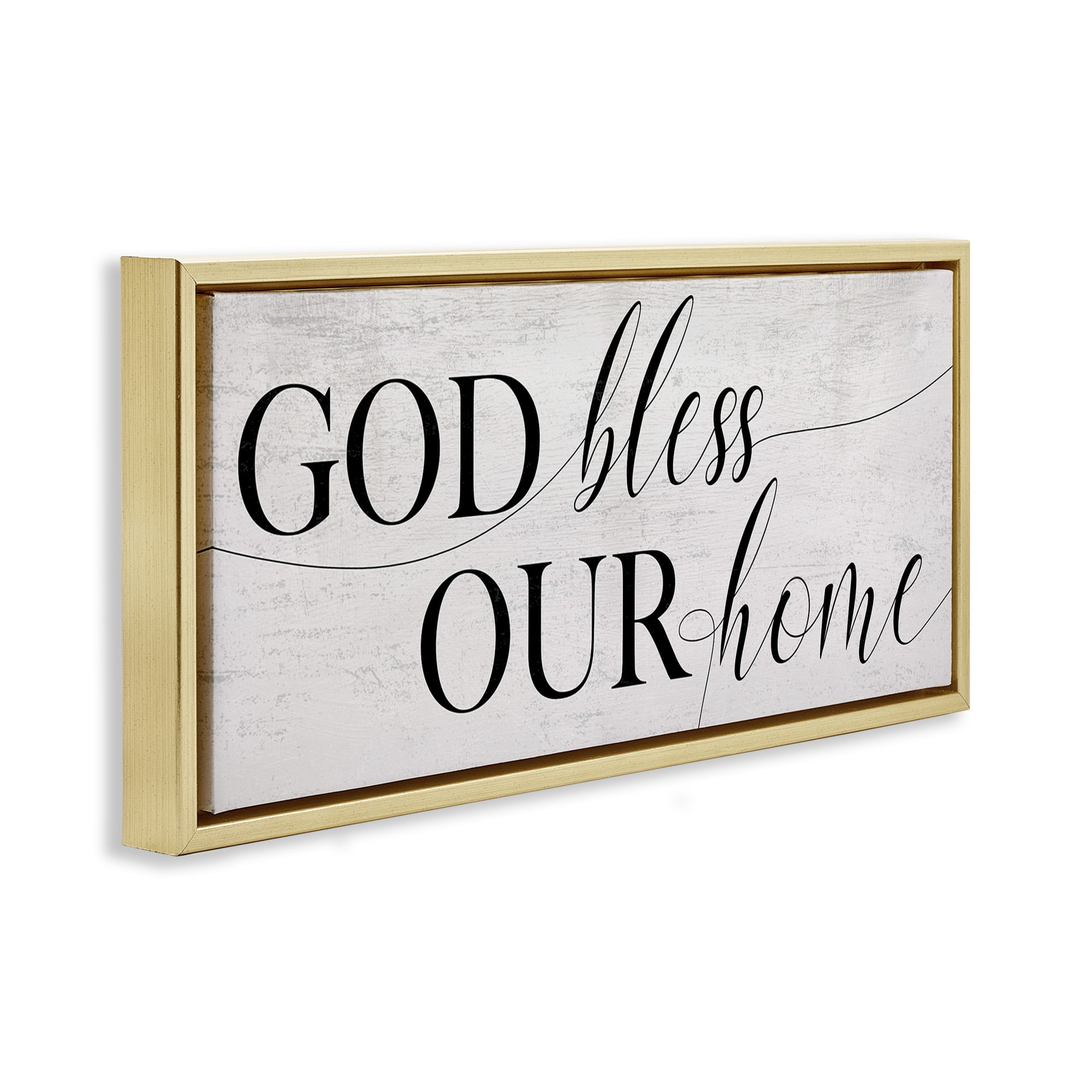 Stupell Industries God Bless Our Home Phrase Typography Painting Gold Floater Framed Canvas Art Print Wall Art, 31 x 14