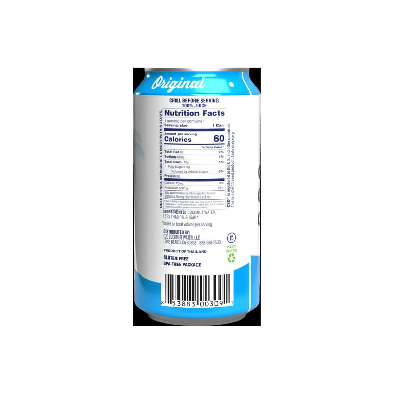 C2O Pure Coconut Water, Coconut Water Hydration Pack, 10.5 fl oz, 8 Pack