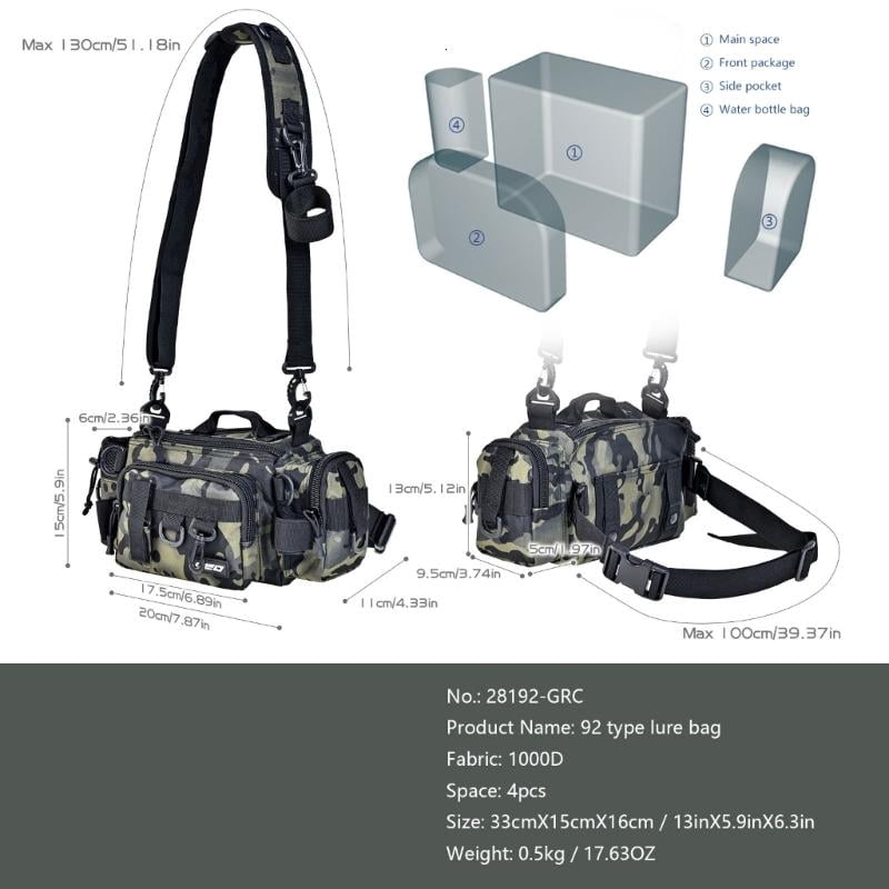 CEORPER Fishing Tackle Bag Waterproof Crossbody Fishing Gear Bag with Waist Belt