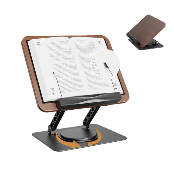 Book Stand for Reading, Adjustable with 360° Rotating Base,  Portable & Foldable Teacher Holder for Laptops, Recipes, Textbooks, and Cookbooks