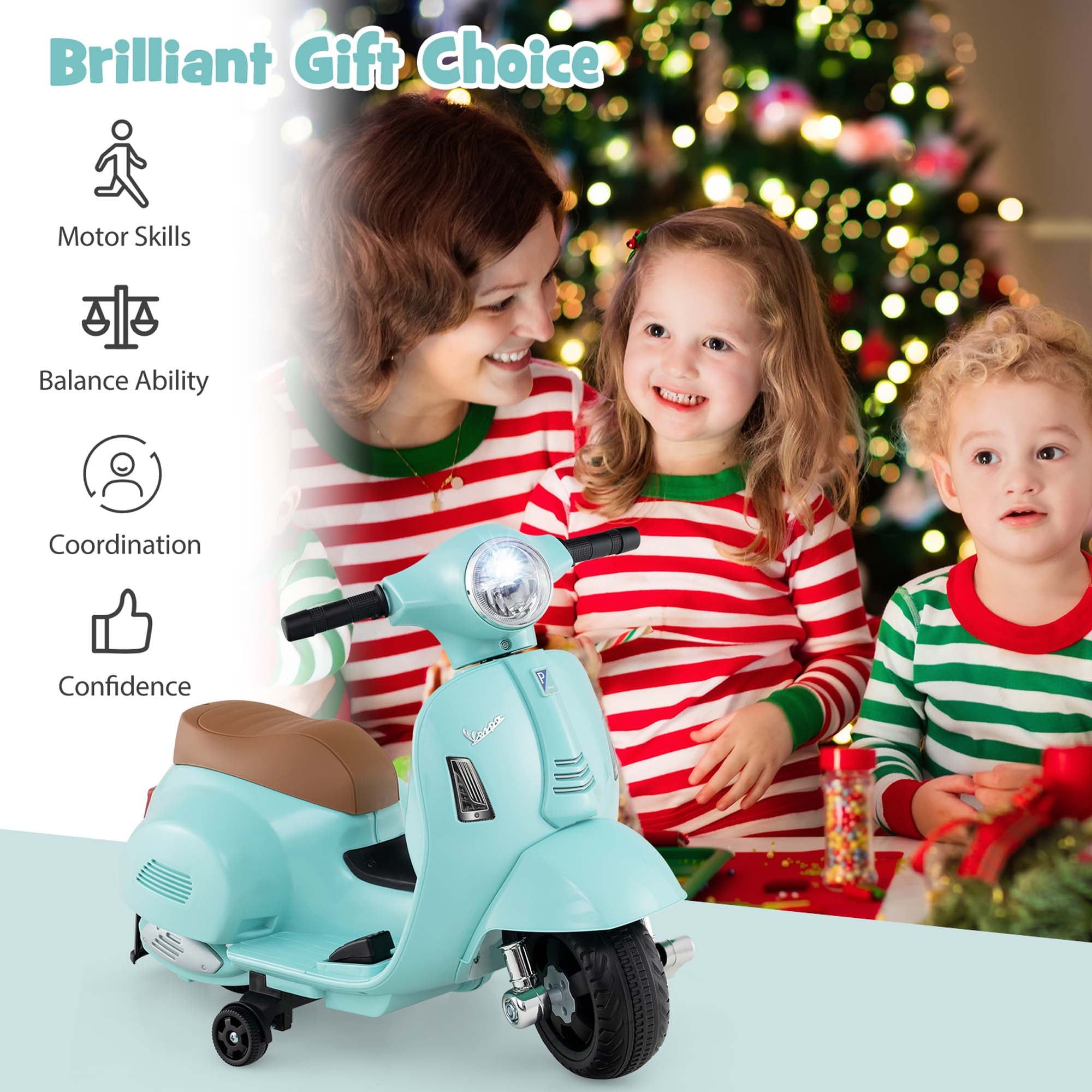 Costway Kids Ride on Motorcycle with Training Wheels Headlight Horn 6V Battery Green