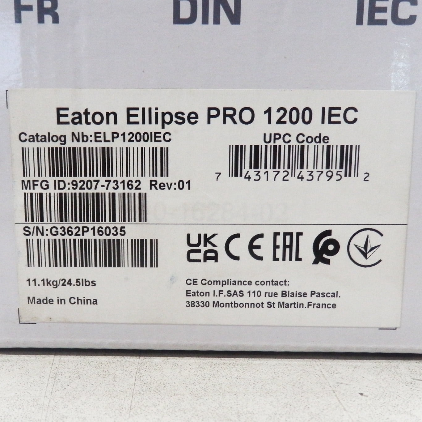 Eaton Ellipse PRO UPS IEC, 1200 VA, 750 W, Input: C14, Outputs: (4) C13, (4) C13 surge only, Tower