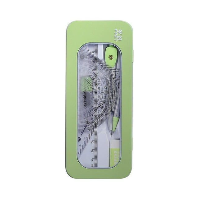 Bamboohart 7-Piece Math Geometry Kit with Shatterproof Case - Ideal for Students and Teachers - Includes Ruler Protractor Eraser Lead Refills and Pencils for Drawing